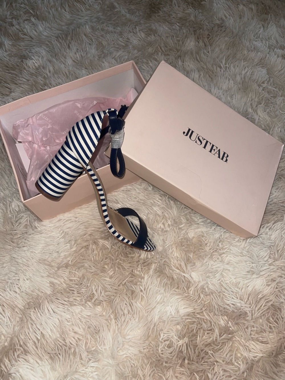 JustFab Navy and White Striped Block Heel Sandal